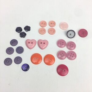 Mixed Lot of 25 Pink Orange Purple Buttons 2 and 4 Hole Shank Back Vintage Heart